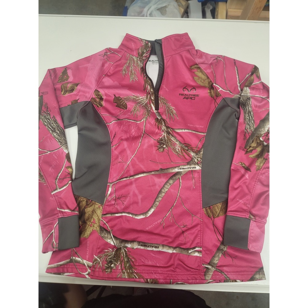 Realtree APC Pink Camo 1/4 Zip Pullover Long Sleeve Top Womens Size Medium